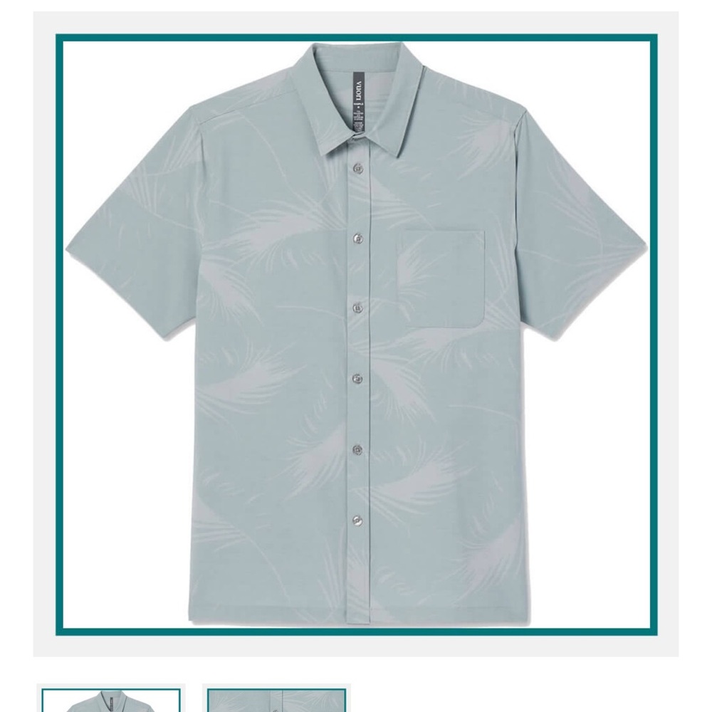 NWT Vuori Short Sleeve Bridge Button Down green blue